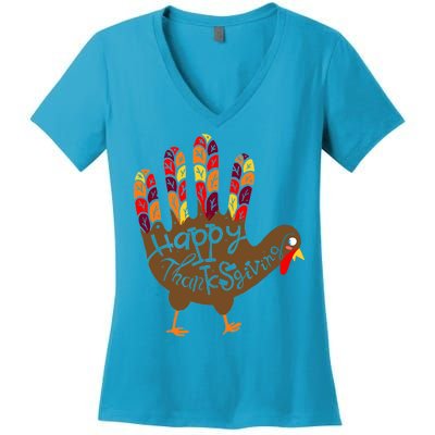 Thanksgiving Turkey Hand Women's V-Neck T-Shirt