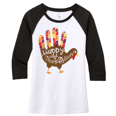 Thanksgiving Turkey Hand Women's Tri-Blend 3/4-Sleeve Raglan Shirt