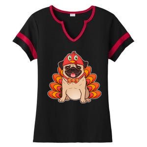 Thanksgiving Turkey Pug Ladies Halftime Notch Neck Tee