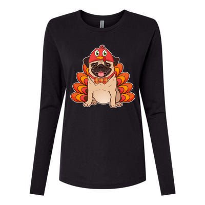 Thanksgiving Turkey Pug Womens Cotton Relaxed Long Sleeve T-Shirt