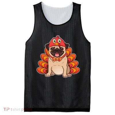 Thanksgiving Turkey Pug Mesh Reversible Basketball Jersey Tank