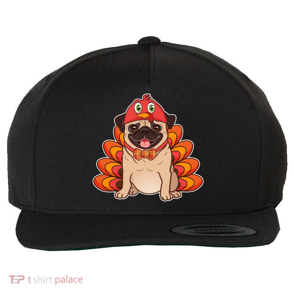 Thanksgiving Turkey Pug Wool Snapback Cap