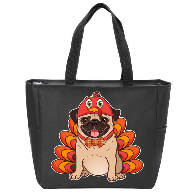 Thanksgiving Turkey Pug Zip Tote Bag