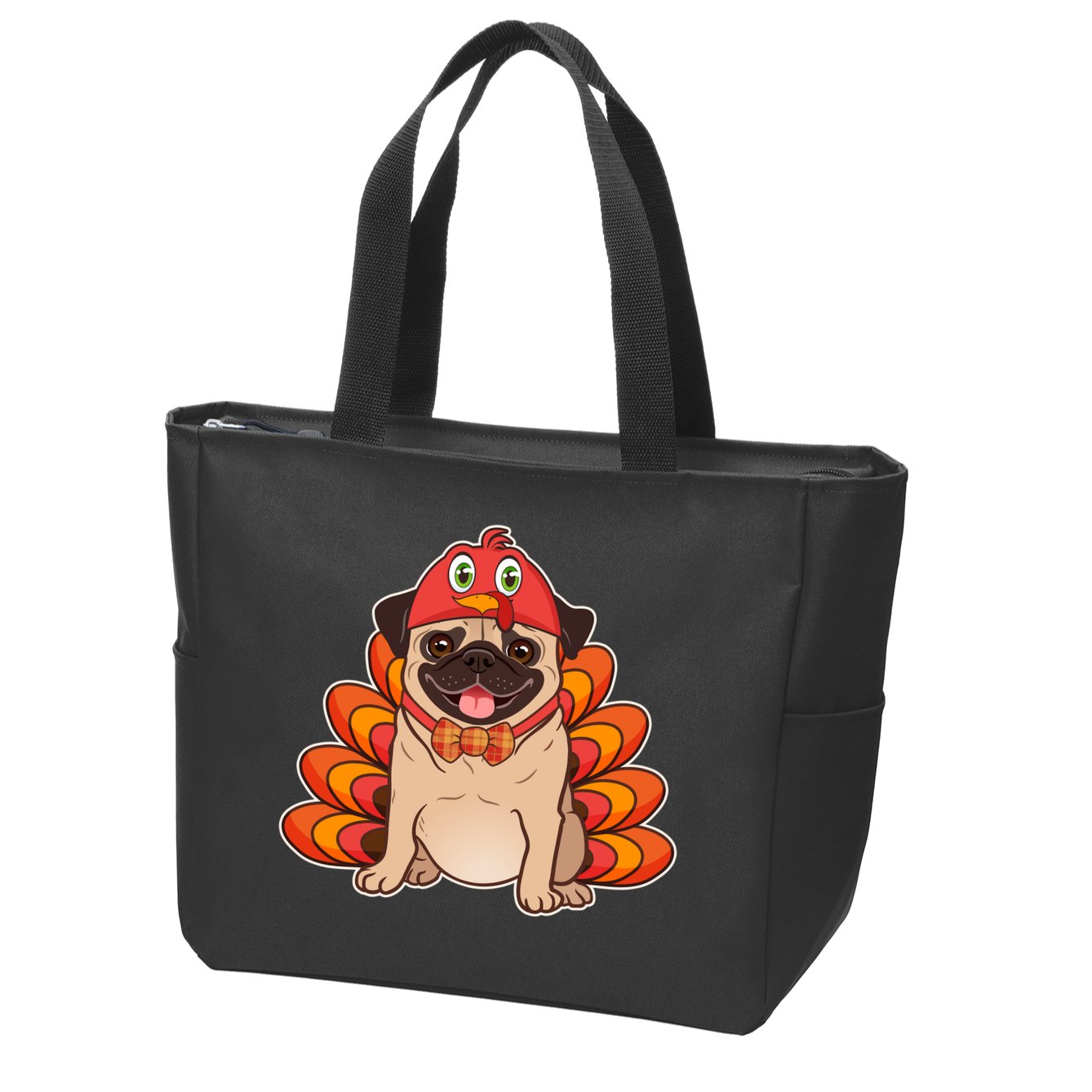 Thanksgiving Turkey Pug Zip Tote Bag