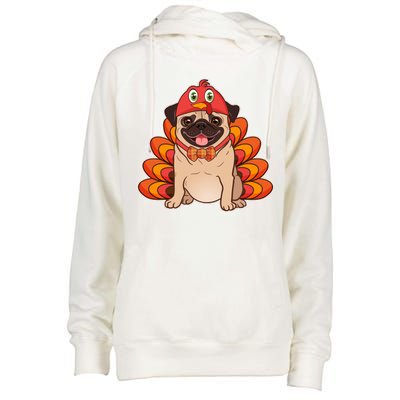 Thanksgiving Turkey Pug Womens Funnel Neck Pullover Hood