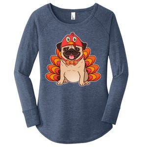 Thanksgiving Turkey Pug Women's Perfect Tri Tunic Long Sleeve Shirt