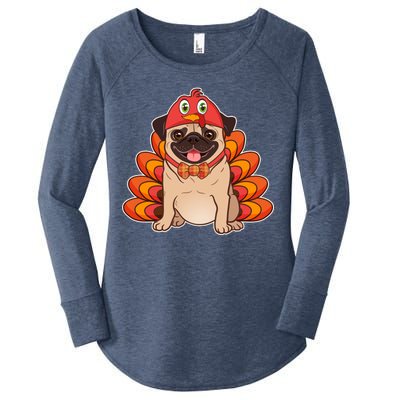 Thanksgiving Turkey Pug Women's Perfect Tri Tunic Long Sleeve Shirt