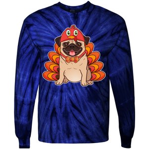 Thanksgiving Turkey Pug Tie-Dye Long Sleeve Shirt