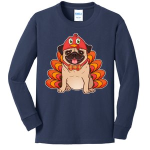 Thanksgiving Turkey Pug Kids Long Sleeve Shirt