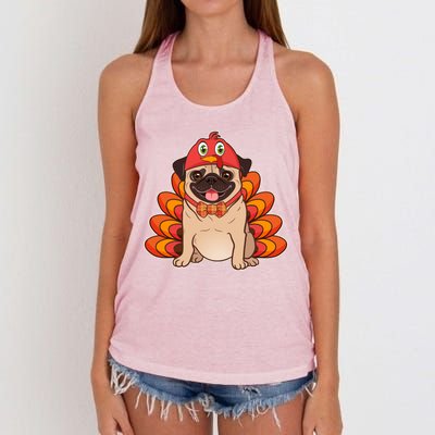 Thanksgiving Turkey Pug Women's Knotted Racerback Tank