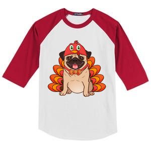 Thanksgiving Turkey Pug Kids Colorblock Raglan Jersey