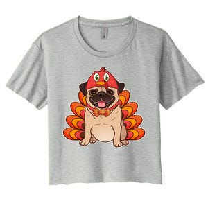 Thanksgiving Turkey Pug Women's Crop Top Tee