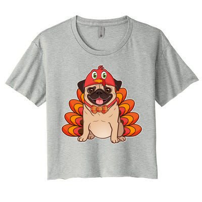 Thanksgiving Turkey Pug Women's Crop Top Tee