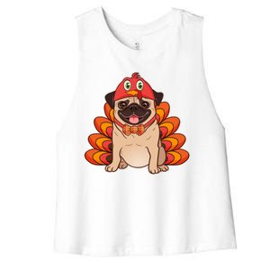 Thanksgiving Turkey Pug Women's Racerback Cropped Tank