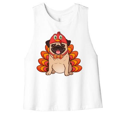 Thanksgiving Turkey Pug Women's Racerback Cropped Tank