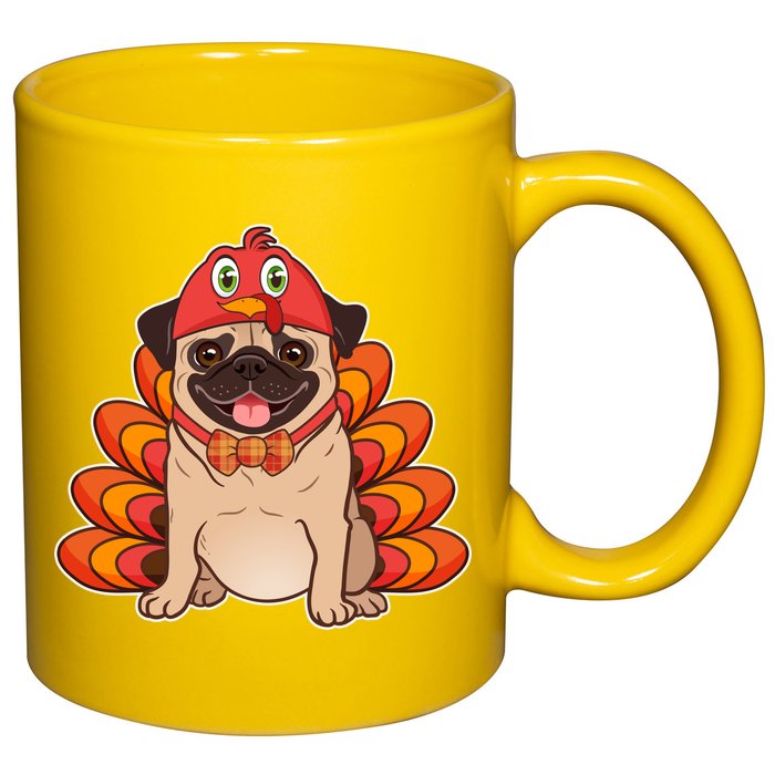 Thanksgiving Turkey Pug 11oz C Handle Ceramic Mug