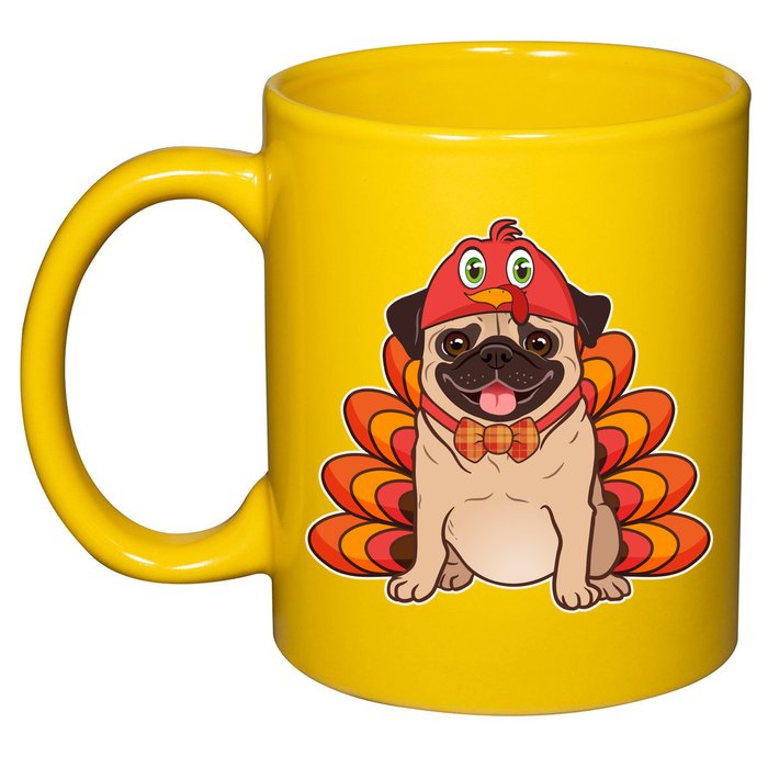 Thanksgiving Turkey Pug 11oz C Handle Ceramic Mug