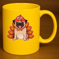Thanksgiving Turkey Pug 11oz C Handle Ceramic Mug