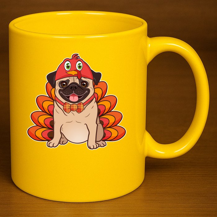 Thanksgiving Turkey Pug 11oz C Handle Ceramic Mug