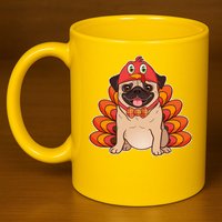 Thanksgiving Turkey Pug 11oz C Handle Ceramic Mug