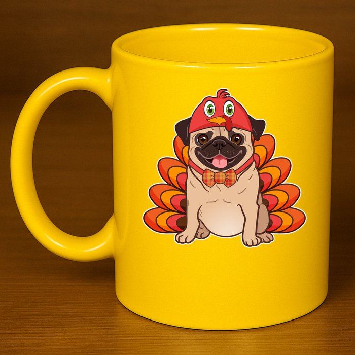 Thanksgiving Turkey Pug 11oz C Handle Ceramic Mug