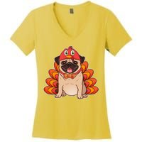 Thanksgiving Turkey Pug Women's V-Neck T-Shirt