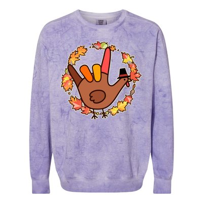 Thanksgiving Turkey Sign Language I Love You Colorblast Crewneck Sweatshirt