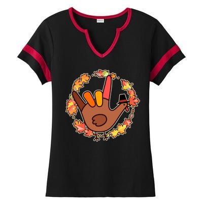 Thanksgiving Turkey Sign Language I Love You Ladies Halftime Notch Neck Tee