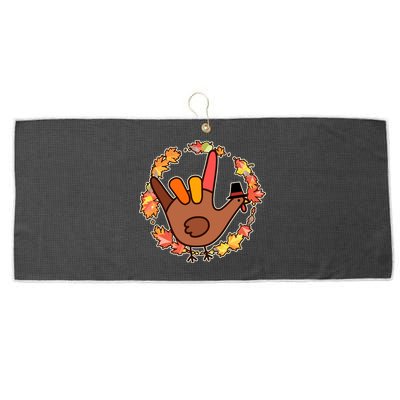 Thanksgiving Turkey Sign Language I Love You Large Microfiber Waffle Golf Towel