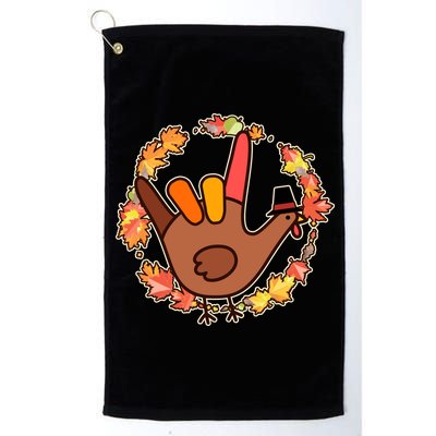 Thanksgiving Turkey Sign Language I Love You Platinum Collection Golf Towel