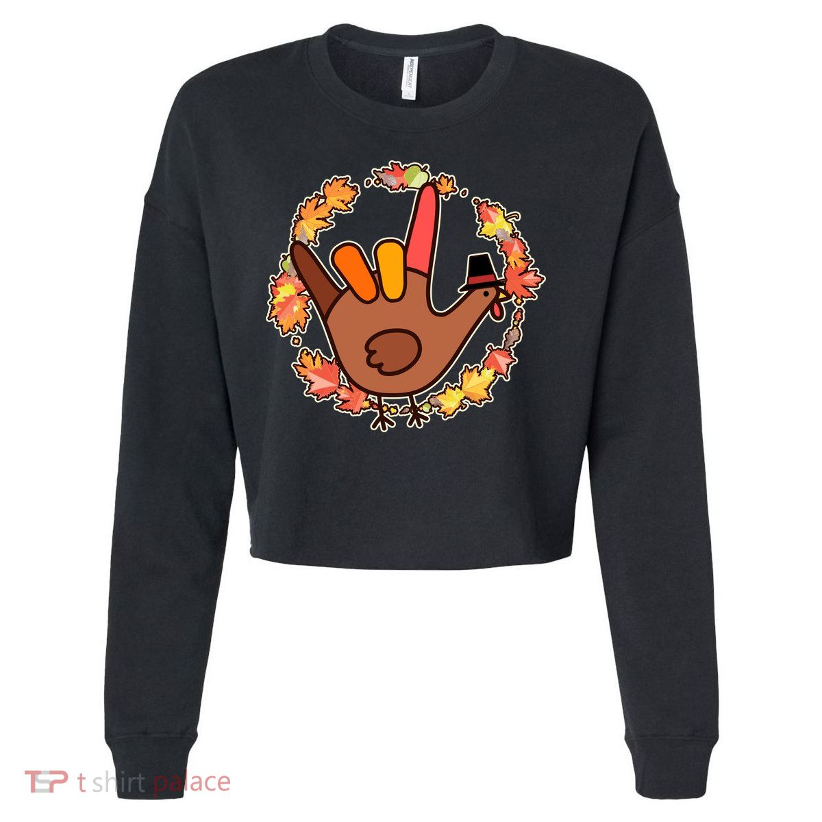 Thanksgiving Turkey Sign Language I Love You Cropped Pullover Crew