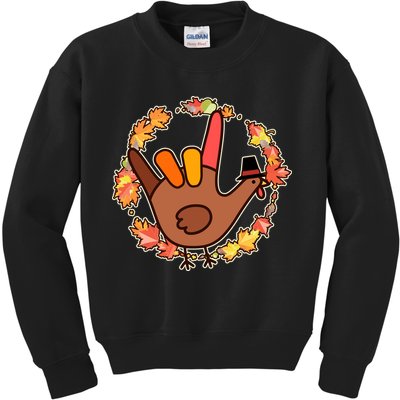 Thanksgiving Turkey Sign Language I Love You Kids Sweatshirt