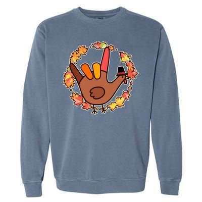 Thanksgiving Turkey Sign Language I Love You Garment-Dyed Sweatshirt