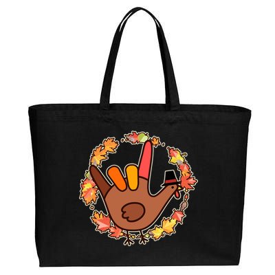 Thanksgiving Turkey Sign Language I Love You Cotton Canvas Jumbo Tote