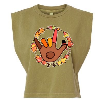 Thanksgiving Turkey Sign Language I Love You Garment-Dyed Women's Muscle Tee