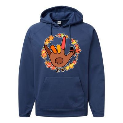 Thanksgiving Turkey Sign Language I Love You Performance Fleece Hoodie