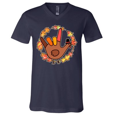 Thanksgiving Turkey Sign Language I Love You V-Neck T-Shirt