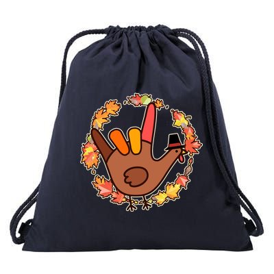 Thanksgiving Turkey Sign Language I Love You Drawstring Bag