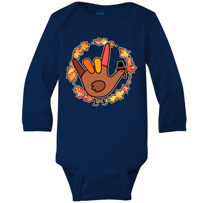 Thanksgiving Turkey Sign Language I Love You Baby Long Sleeve Bodysuit