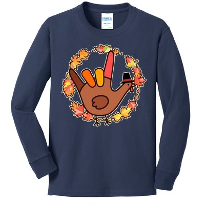 Thanksgiving Turkey Sign Language I Love You Kids Long Sleeve Shirt