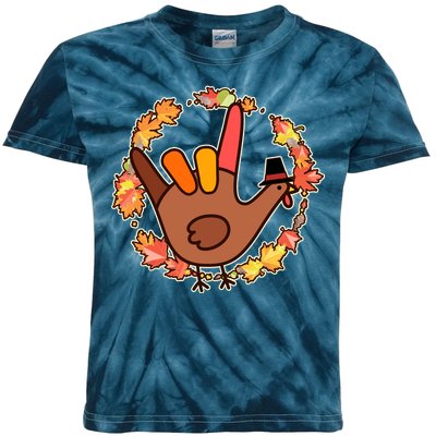 Thanksgiving Turkey Sign Language I Love You Kids Tie-Dye T-Shirt