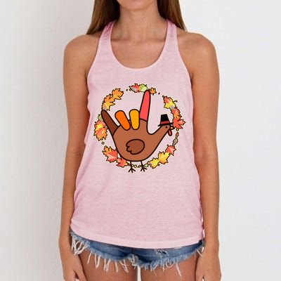 Thanksgiving Turkey Sign Language I Love You Women's Knotted Racerback Tank