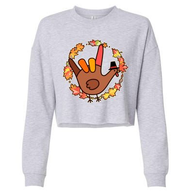 Thanksgiving Turkey Sign Language I Love You Cropped Pullover Crew