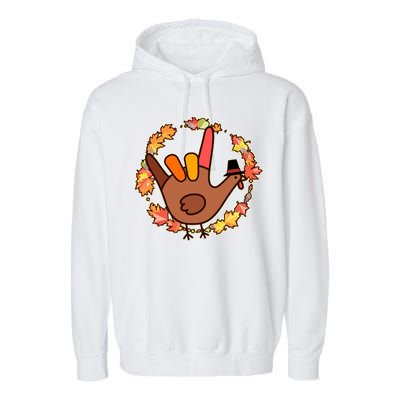 Thanksgiving Turkey Sign Language I Love You Garment-Dyed Fleece Hoodie