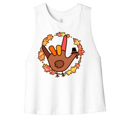 Thanksgiving Turkey Sign Language I Love You Women's Racerback Cropped Tank