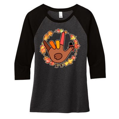 Thanksgiving Turkey Sign Language I Love You Women's Tri-Blend 3/4-Sleeve Raglan Shirt