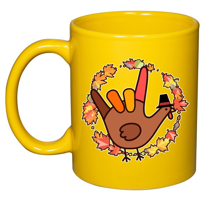 Thanksgiving Turkey Sign Language I Love You 11oz C Handle Ceramic Mug