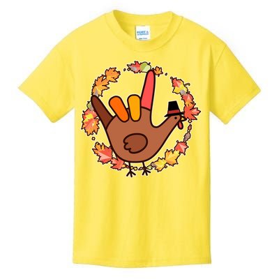 Thanksgiving Turkey Sign Language I Love You Kids T-Shirt