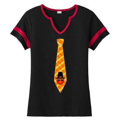 Thanksgiving Turkey Tie Ladies Halftime Notch Neck Tee