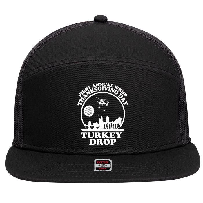 Thanksgiving WKRP Turkey Drop 7 Panel Mesh Trucker Snapback Hat